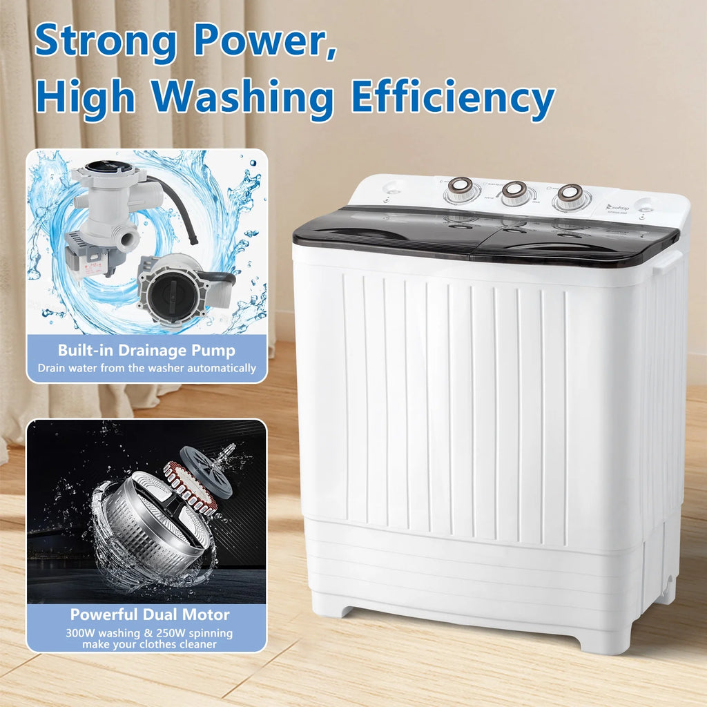 UbesGoo Compact Twin Tub Portable Mini Washing Machine 20lbs Total Washing Machine W/Drain Pump