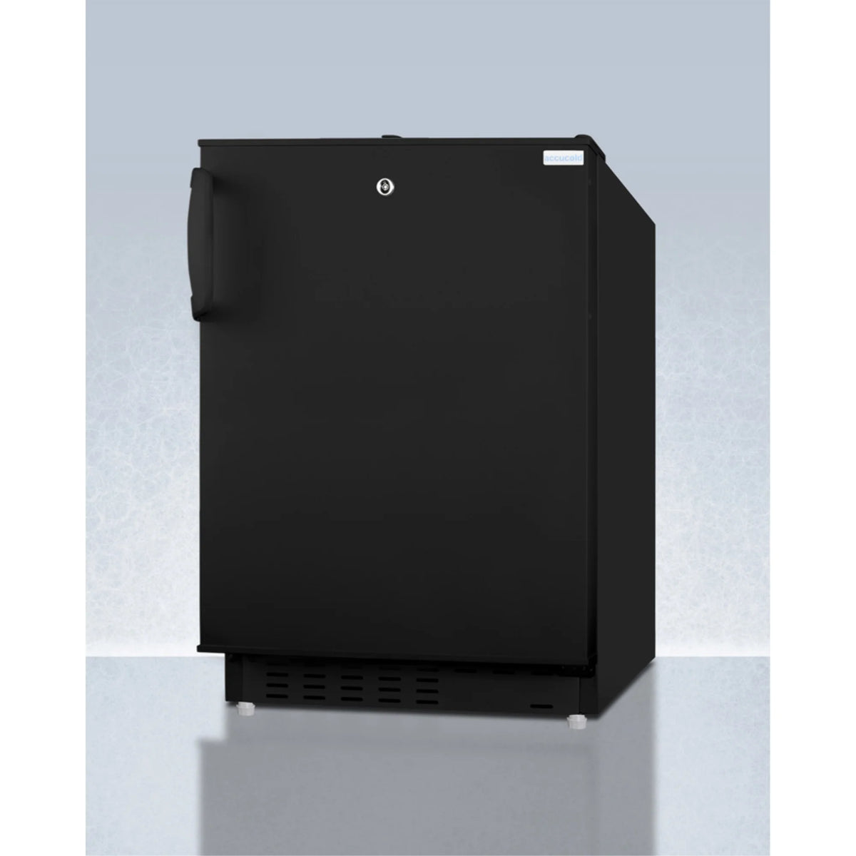 20" wide built-in undercounter ADA compliant refrigerator-freezer in black with a front lock