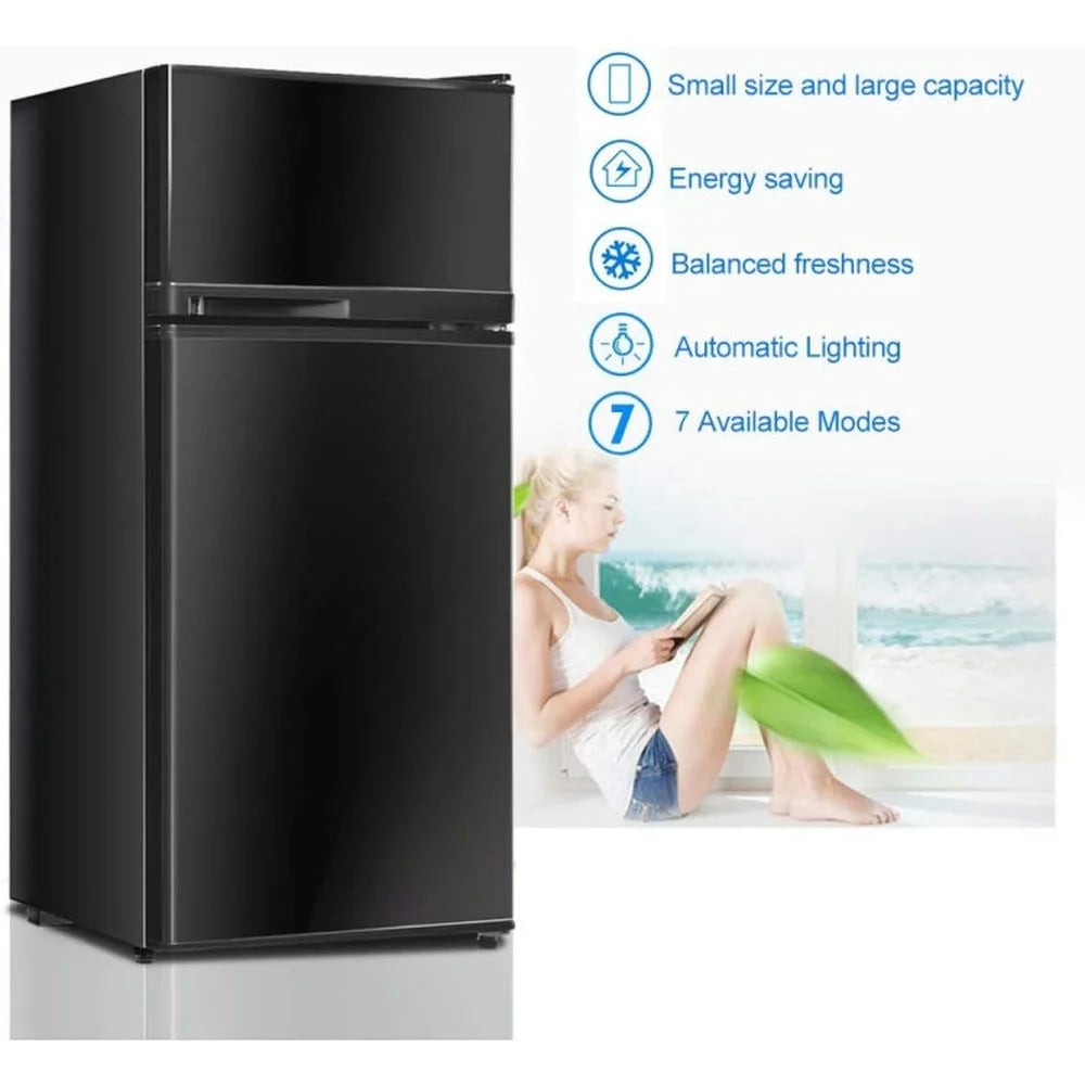 Barara King Fridge Freezer, Refrigerator,2 Doors Cold-rolled Sheet Compact Refrigerator-Black