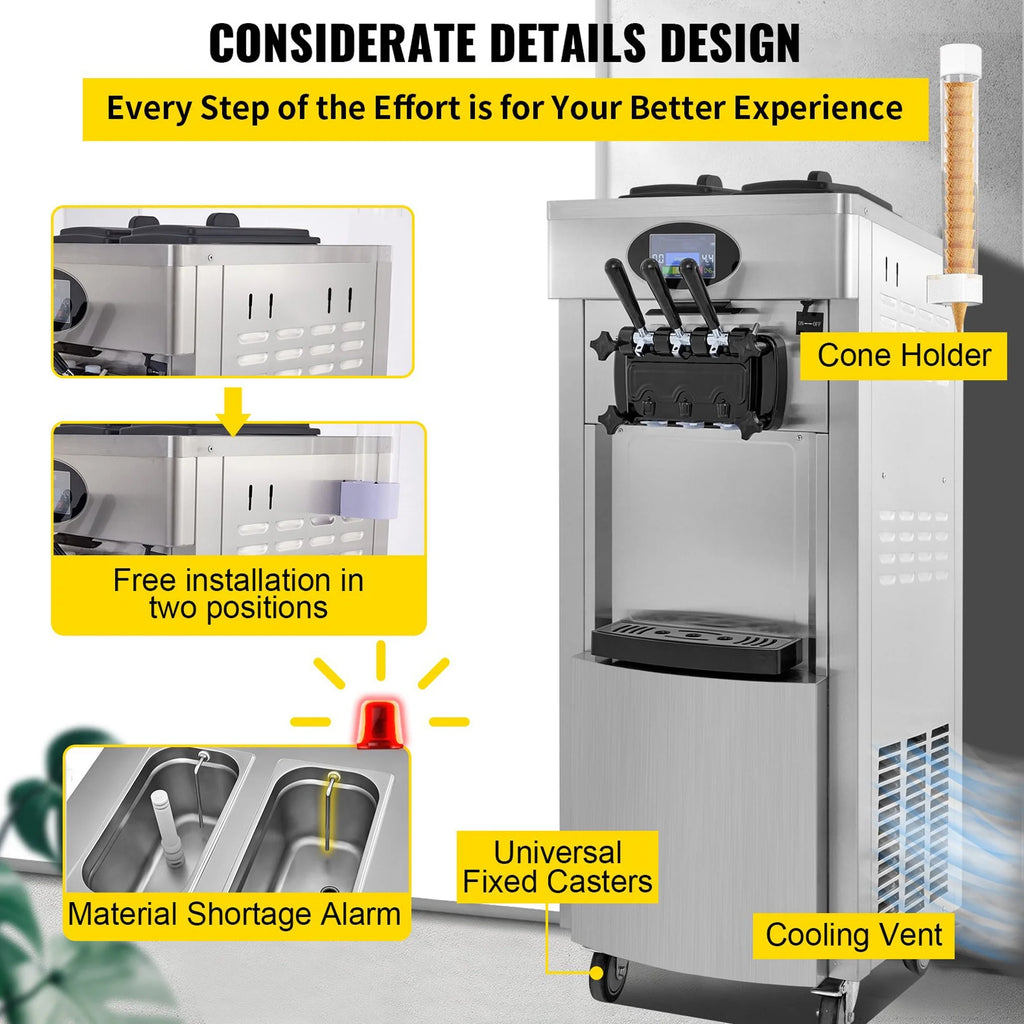 SHENGJINSH Pre-cooled Commercial Ice Cream Machine, 3 Flavors Countertop Soft Serve Ice Cream Maker
