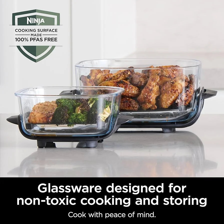 RESTORED Ninja Crispi Air Fryer, Microwave, Freezer & Dishwasher Safe, 4 QT & 6 Cup Glass Containers with Storage Lids, Easy Meals, Air Fry, Bake, & More Grey, FN101GY (Refurbished)