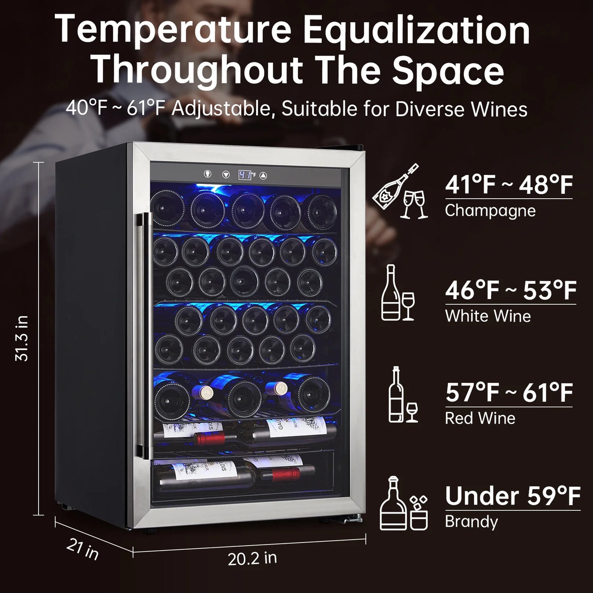 Wine Cooler,Beverage Refrigerator Cooler,Freestanding Wine Cooler Refrigerator with Triple Pane Clear Glass Door,Mini Fridge Countertop Drink Cooler for Home Office,Temperature Adjustment Range 40~61?��