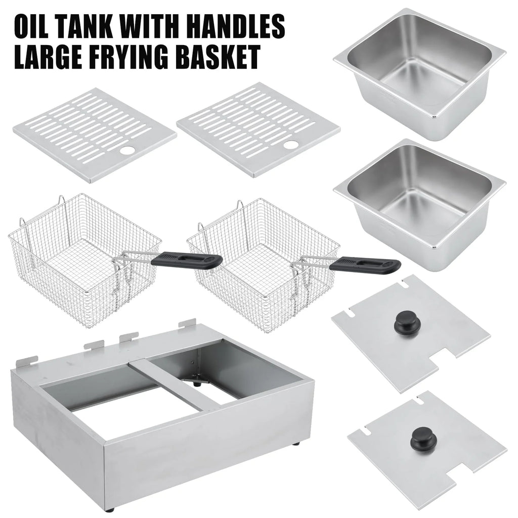 Electric Deep Fryer,Tank Stainless Steel Deep Fryer, Temperature Control, Countertop Fryer for Home Kitchen and Restaurant, 110V