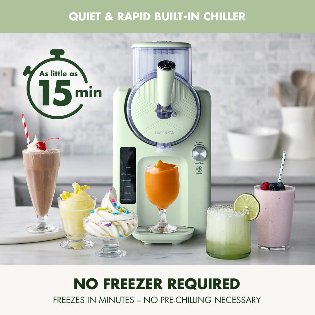 GreenPan Frost 6 Mode, Ice Cream, Frozen Drink, Slushie & Milk Shake Maker, No Freezer Needed, Easy Clean Parts, Gray