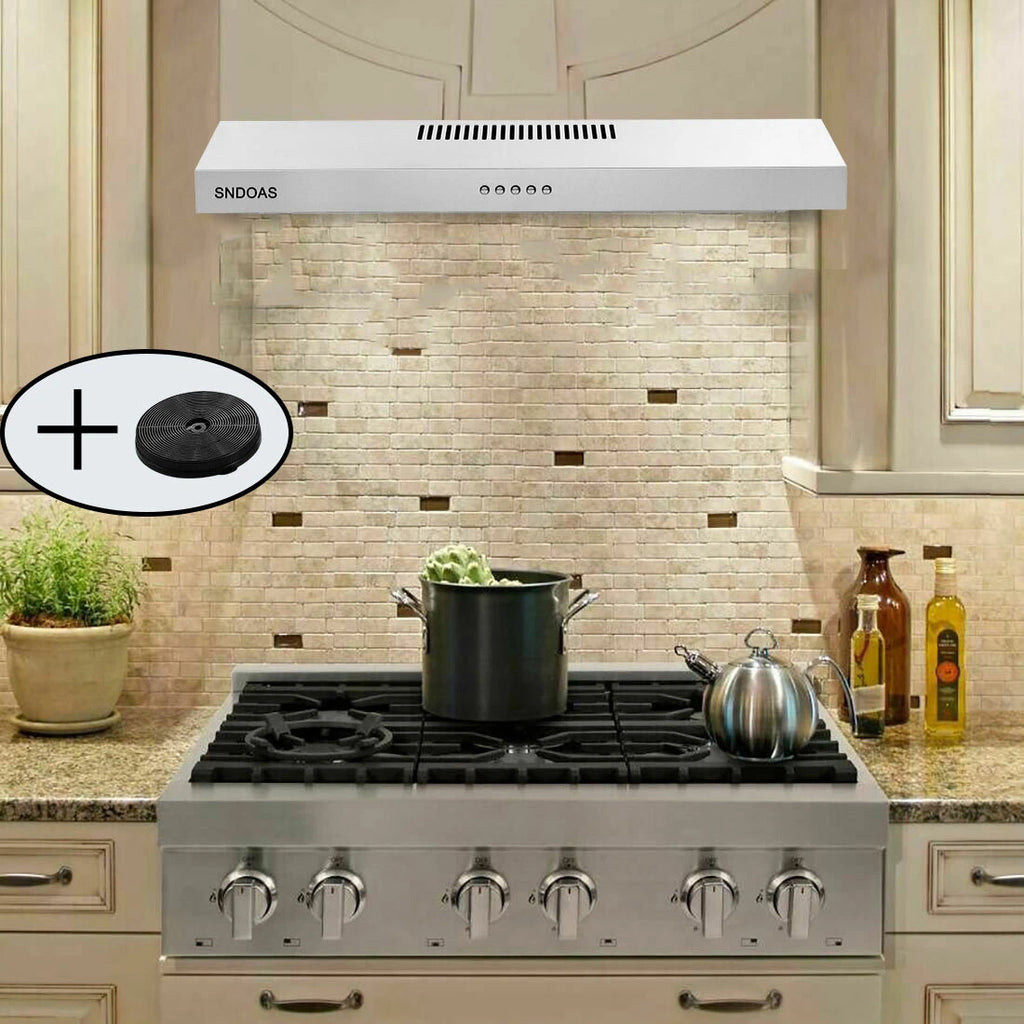 30 inch Under Cabinet Range Hood Stainless Steel Kitchen 230CFM Vent LED Light with Carbon Filter