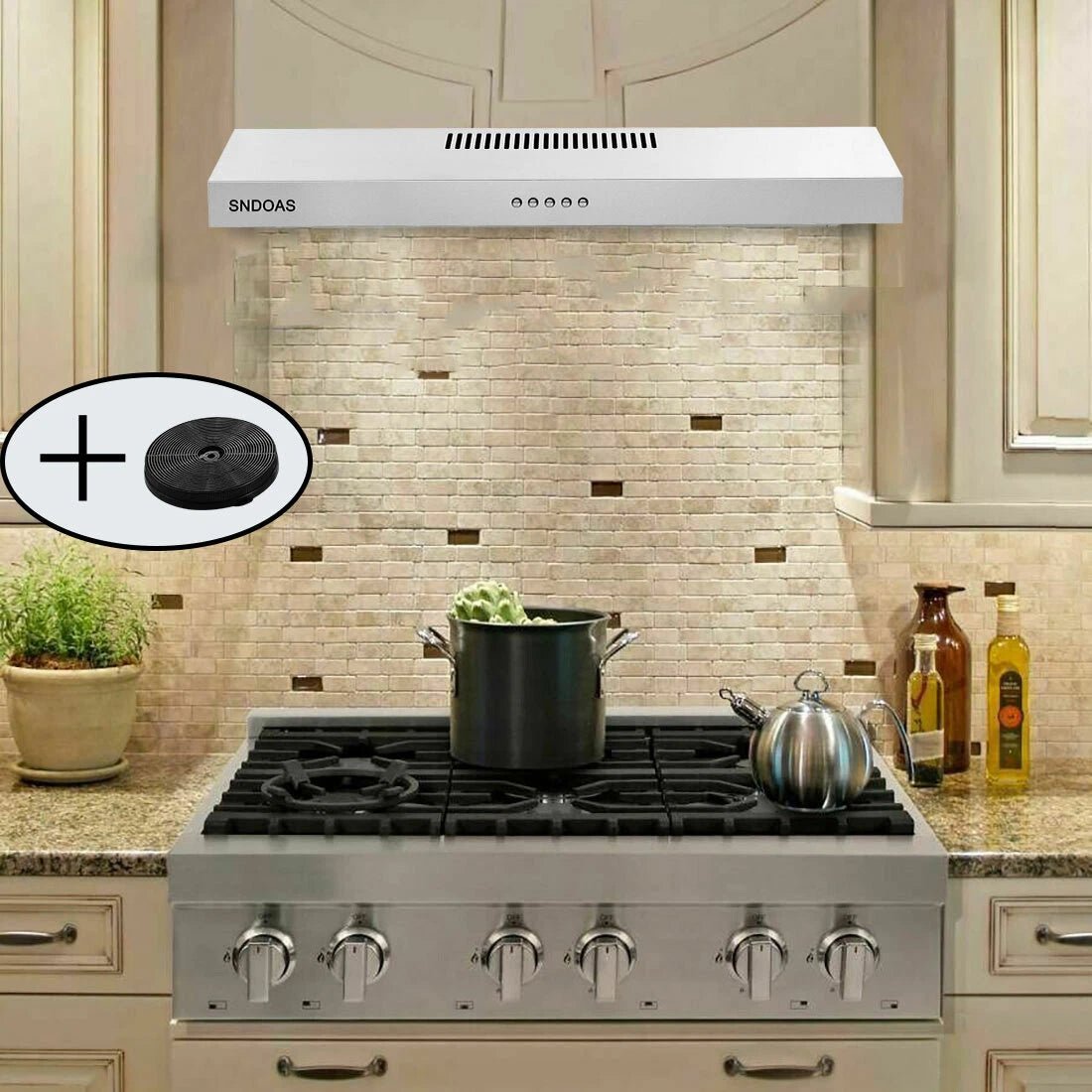 30 inch Under Cabinet Range Hood Stainless Steel Kitchen 230CFM Vent LED Light with Carbon Filter