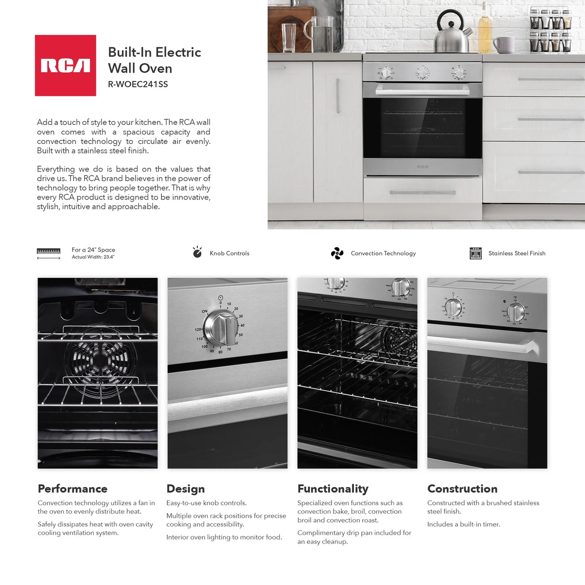 24 in. Century Collection 3.25 cu. ft. Electric Wall Oven, Convection, 7 Functions, Knob Controls in Stainless Steel