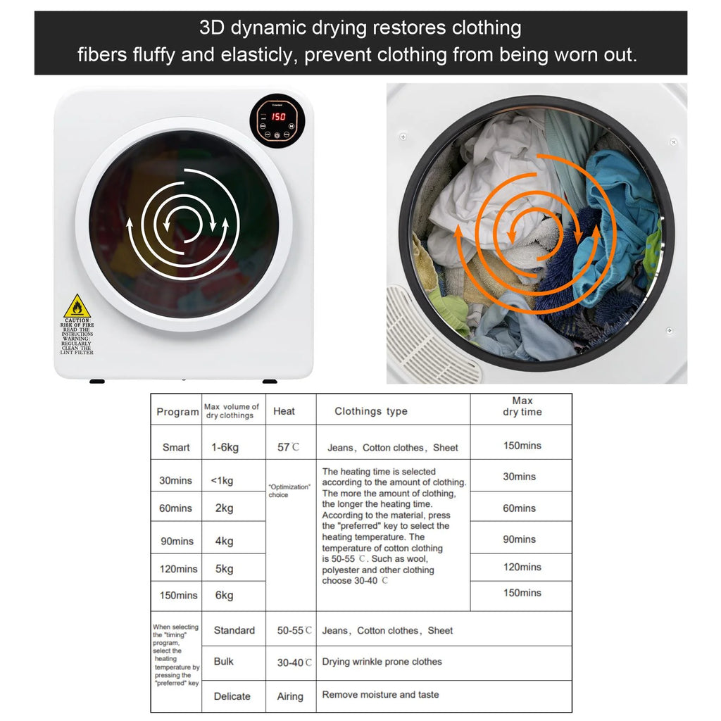 Zimtown 13.2lb Portable Compact High Efficiency Electric Dryer with Smart Controls