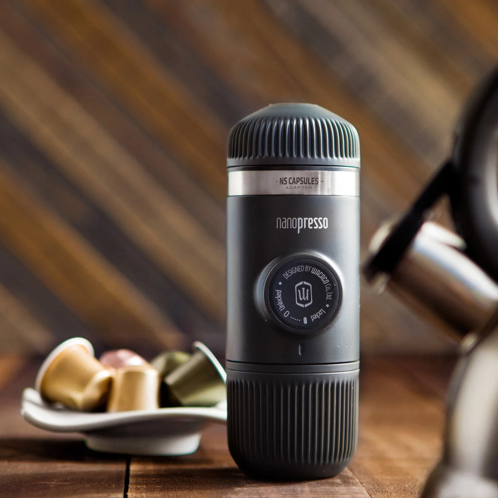 Wacaco Nanopresso Portable Espresso Maker - NS Adapter Compatible - for Capsules and Ground Coffee - Outdoor Coffee Machine Set - Ideal for Camping & Travel