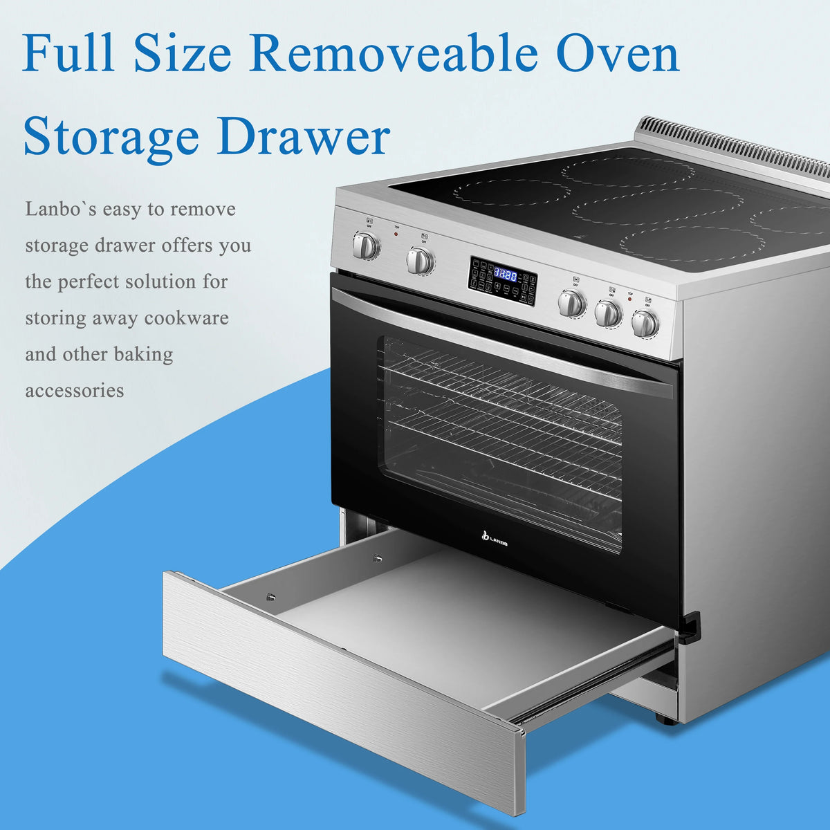 Lanbo 30 inch 5.9 CU.ft. Freestanding Electric Convection Range with Air Fry and Rotisserie, Electric cord or plug is not included