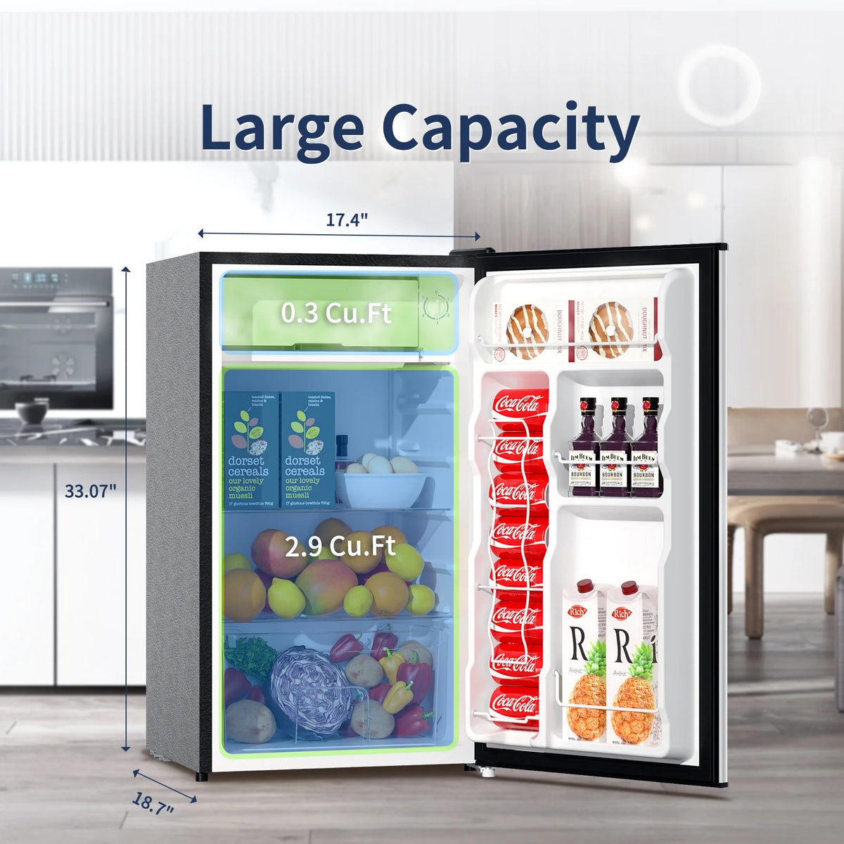 BANGSON 3.2 Cu.Ft. Mini Fridge, Compact Refrigerator with Reversible Door, Silver