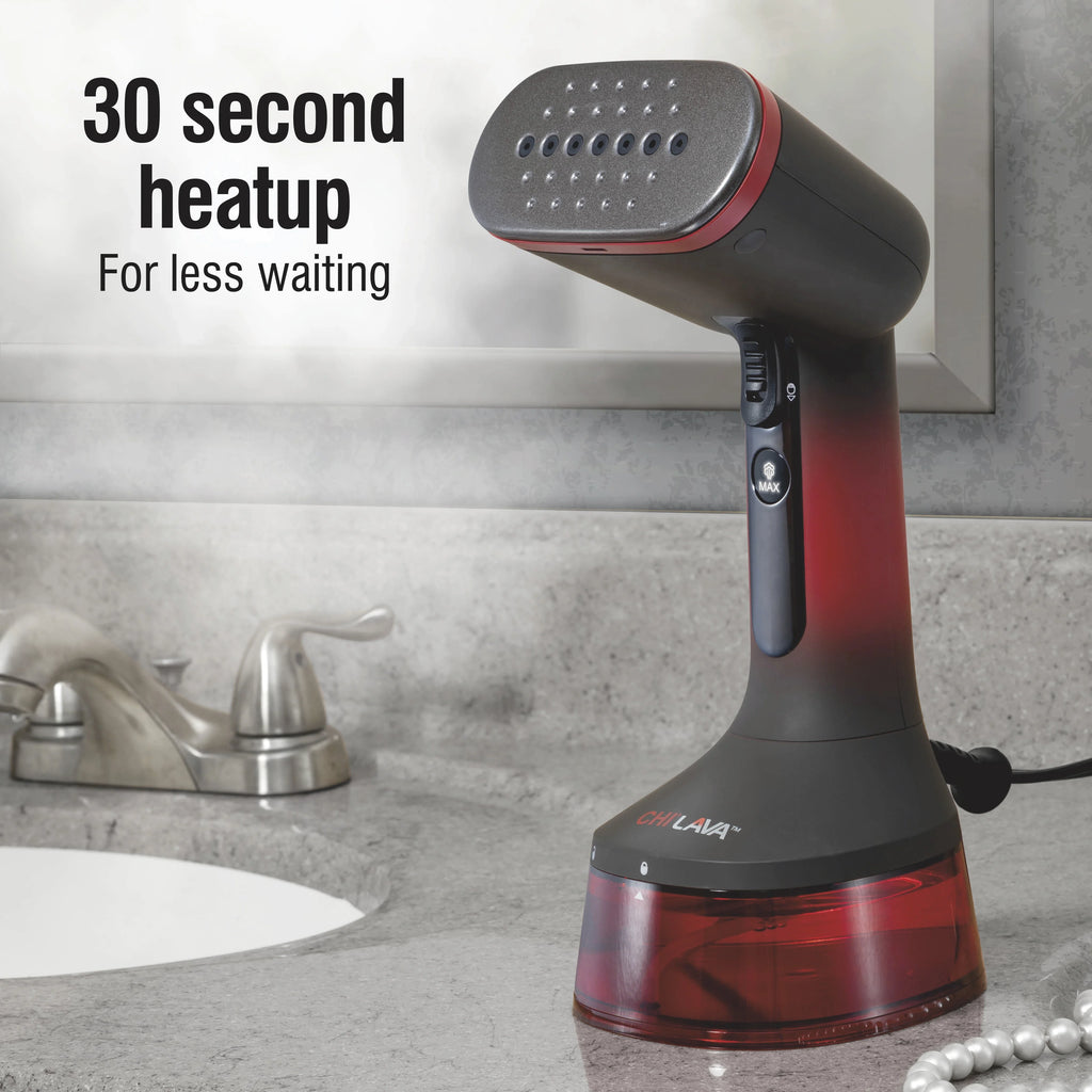 CHI LAVA Ceramic Plate Garment Steamer for Clothes with Fabric Brush, 2 Steam Modes, 1600 Watts, Red