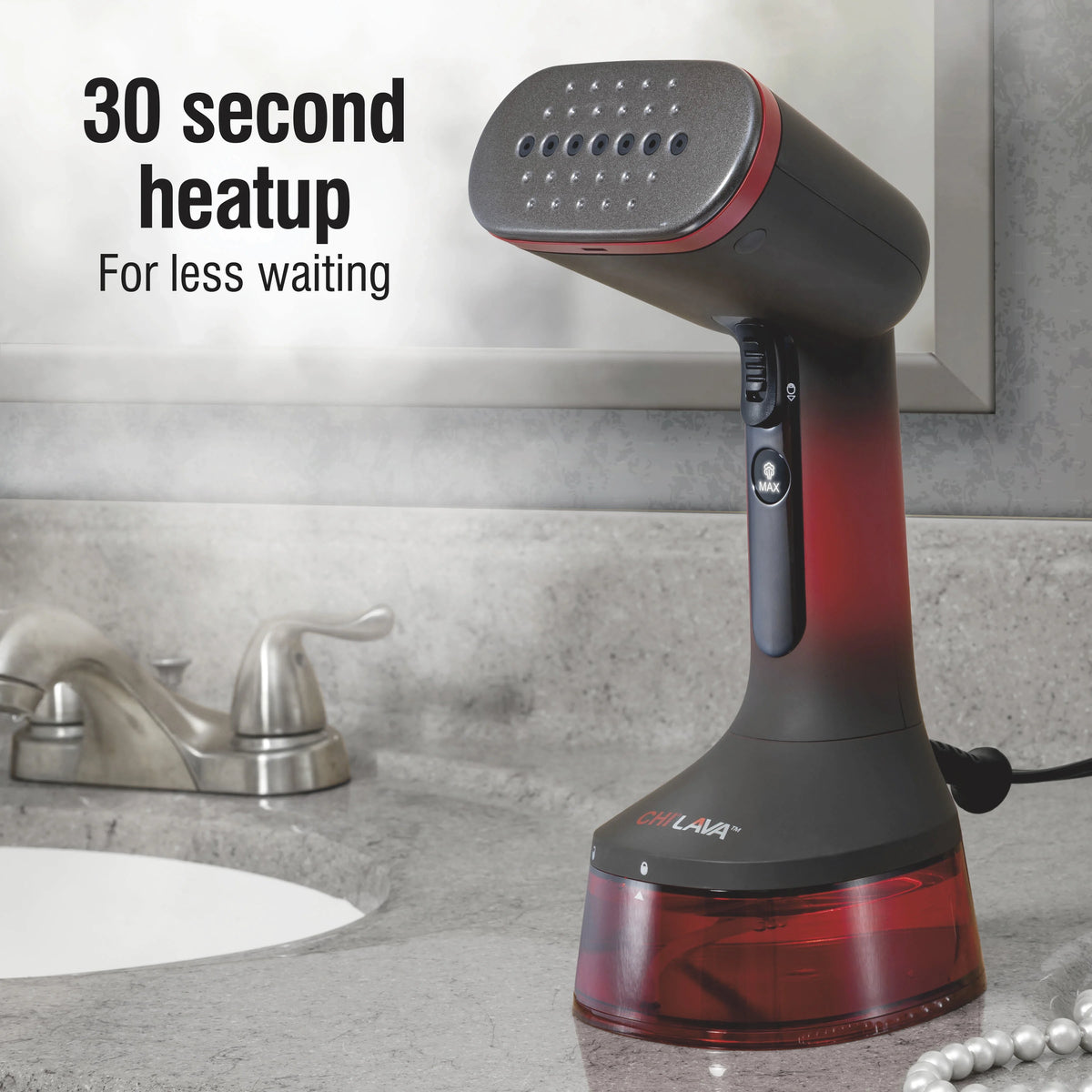 CHI LAVA Ceramic Plate Garment Steamer for Clothes with Fabric Brush, 2 Steam Modes, 1600 Watts, Red