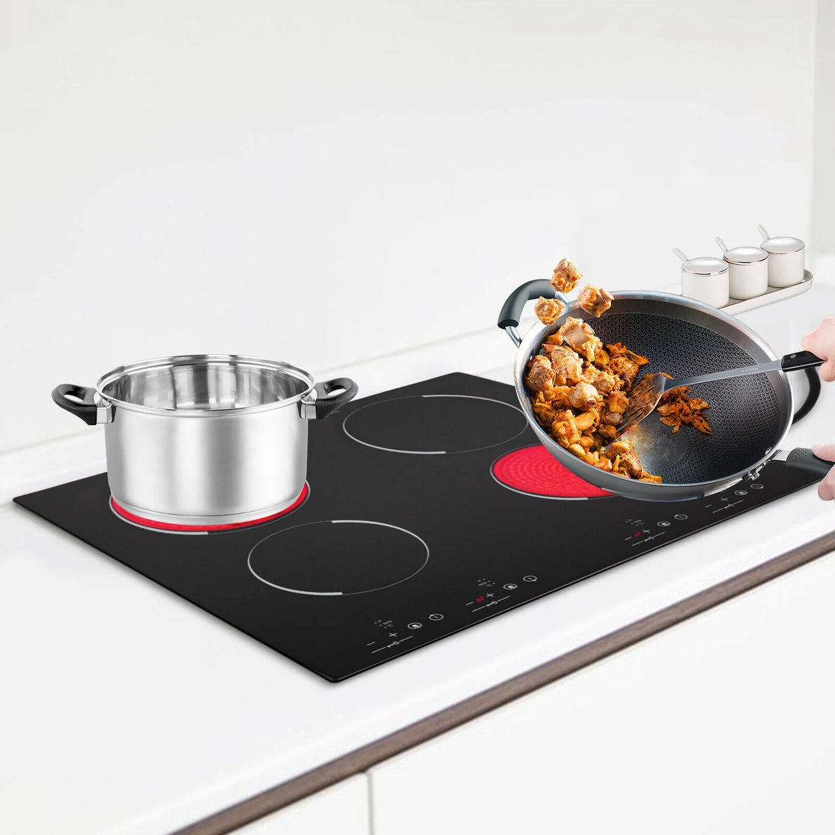 Miumaeov 4-Burners Electric Ceramic Cooktop Built-in Cooktop Stove Ceramic Cooking Stove 9 Gears 3000W 110V