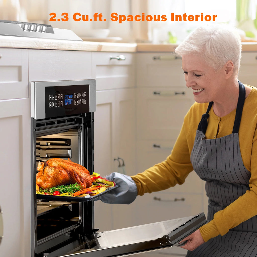Empava 24 inch Electric Single Wall Oven 10 Cooking Functions with Convection - Touch Control in Stainless Steel