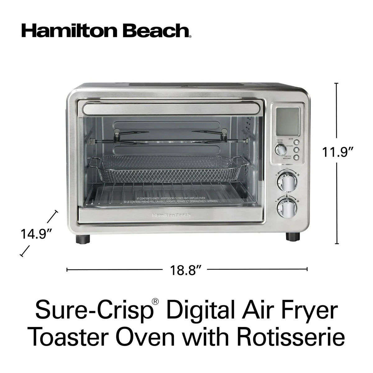 Hamilton Beach Sure-Crisp Digital Air Fryer Toaster Oven with Rotisserie - 9 x 12