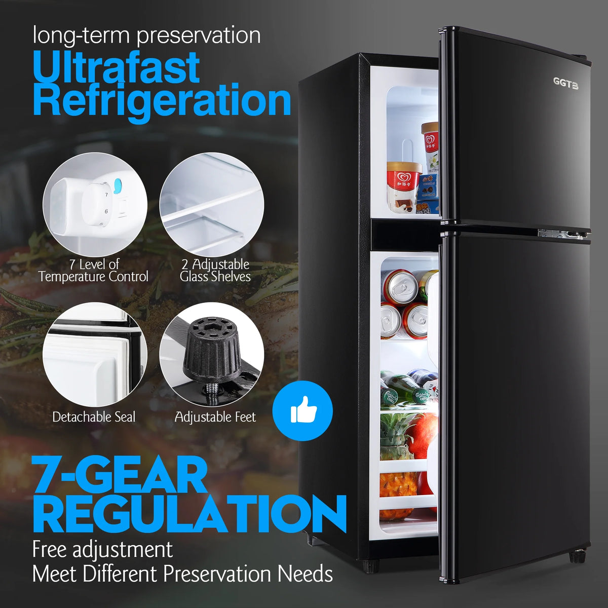 GGTB Retro Compact Two Door Refrigerator, Black, 3.0 Cu ft