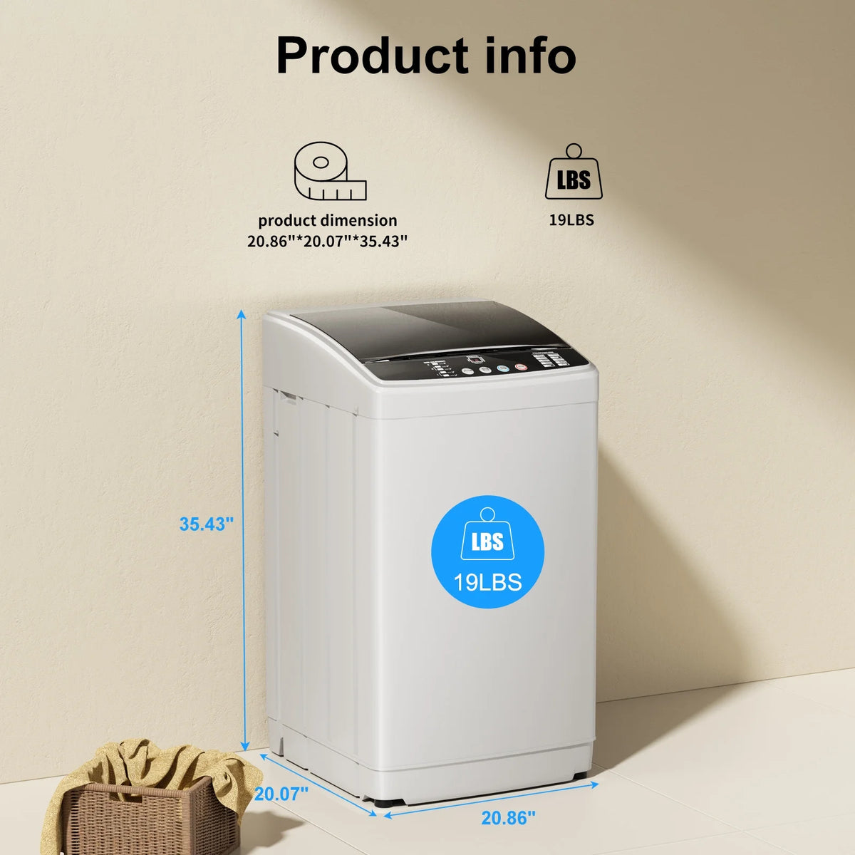 TABU Washer and Dryer Set, 19LBS Fully Automatic Washing Machine & 8.8LBS Clothes Dryer (White&White)