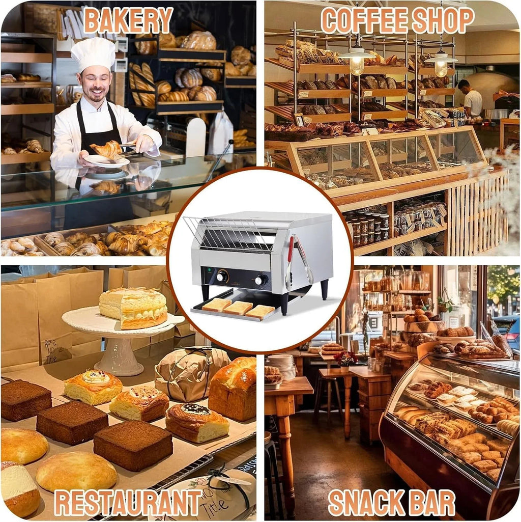Ktaxon Commercial Conveyor Toaster, 150 Slices/Hour, 1300W, Front/Rear Outlet, Silver