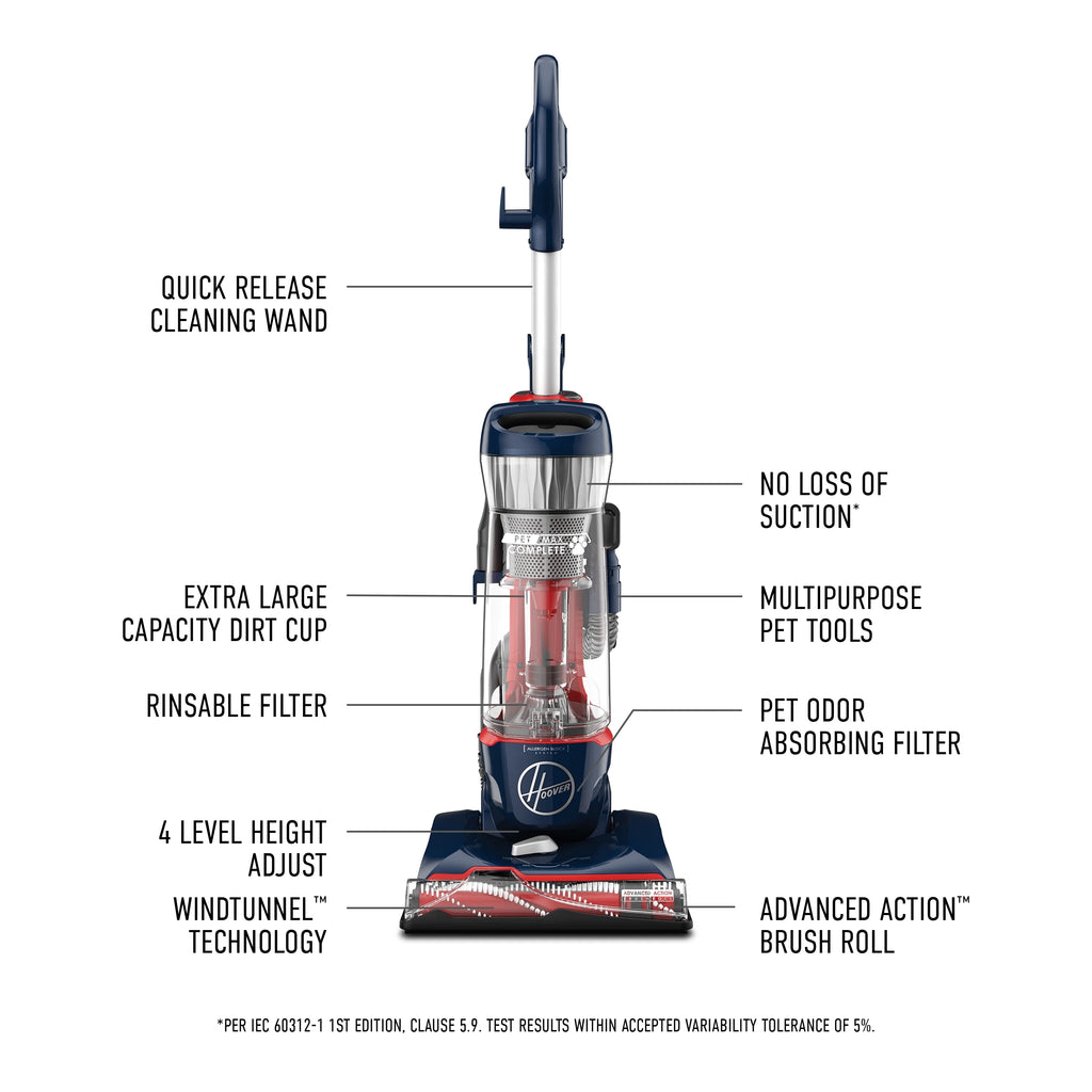 Restored Hoover Residential Vacuum-UH74110M Hoover Pet Max Complete Bagless Upright Vacuum Cleaner with Allergen Block Technology (Refurbished)