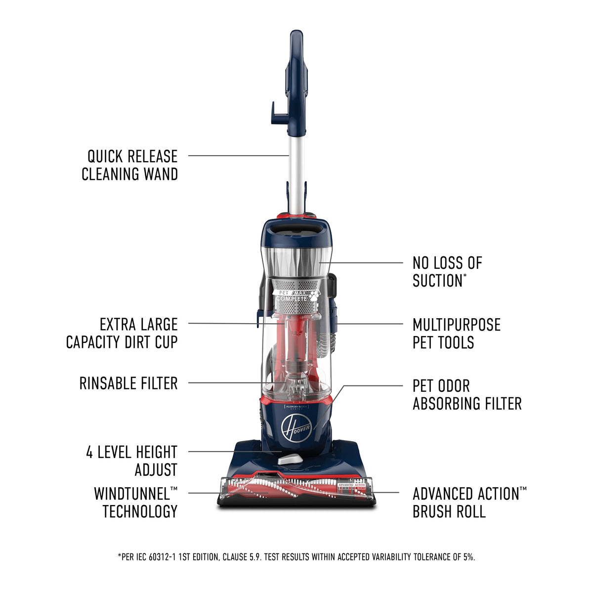 Restored Hoover Residential Vacuum-UH74110M Hoover Pet Max Complete Bagless Upright Vacuum Cleaner with Allergen Block Technology (Refurbished)