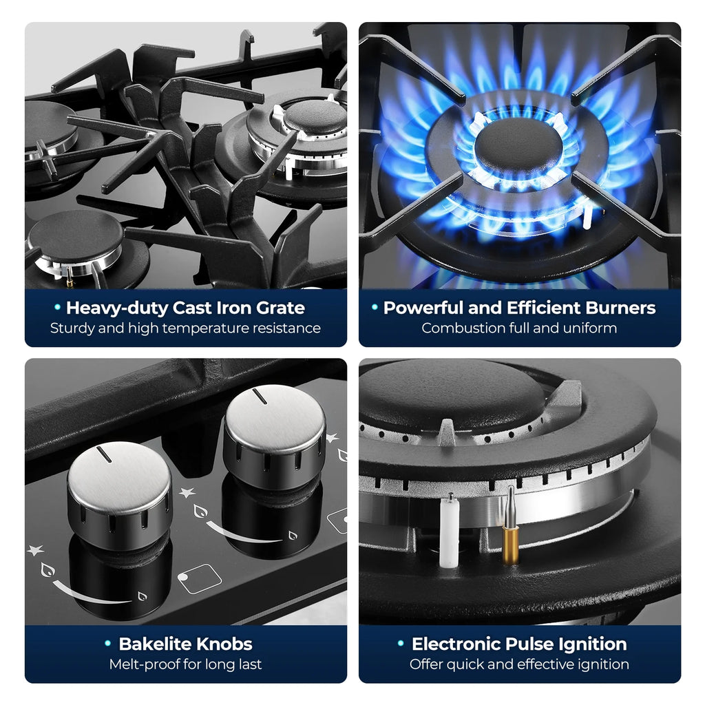 Amzgachfktch Gas Cooktop 30 Inch 5 Burners Stove Top Built-in NG/LPG Convertible with Thermocouple Protection