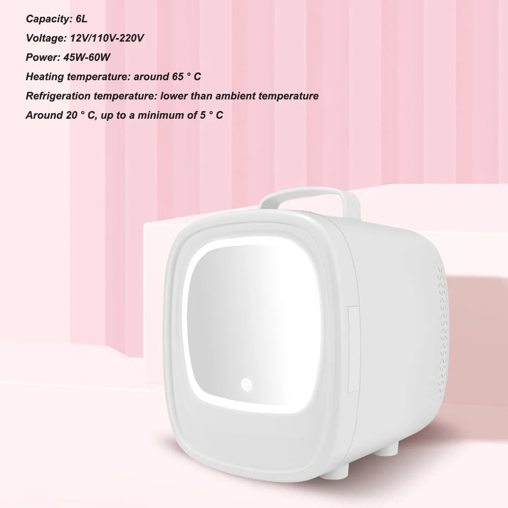 6L Beauty Mini Fridge Skincare Refrigerator with Touch Screen Led Makeup Mirror for Car Skincare Cosmetics Blue