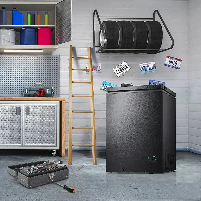 KNDKO 3.5cu.ft Compact Chest Freezer, Mini Freezer with Adjustable Temperature, 2 Removable Baskets, Top Open Door, Energy Saving, Black