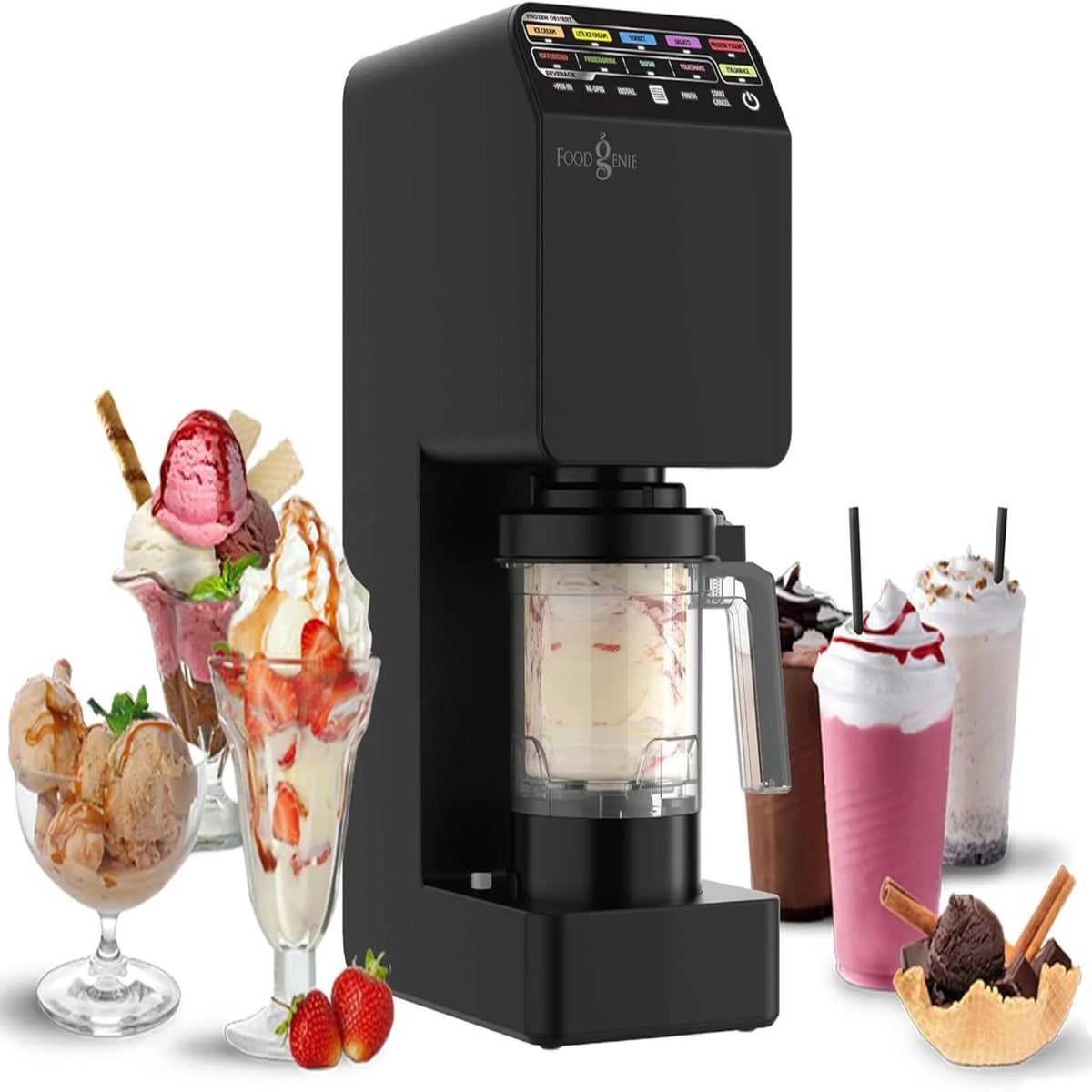 Food Genie: Dessert Station - Black - 11-In-1 Ice Cream & Frozen Treat Maker, (3) 16oz Tubs, Create Sorbet-Milkshakes-Drinks & More, Dual-Drive Motors