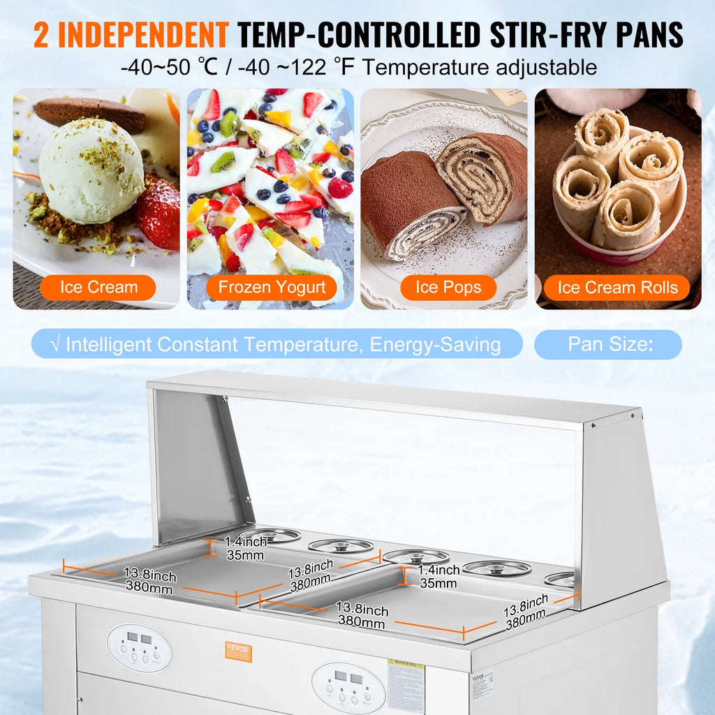 KFFKFF Fried Ice Cream Roll Machine - A Rolled Ice Cream Maker with Two 13.8x13.8 Inch Pans