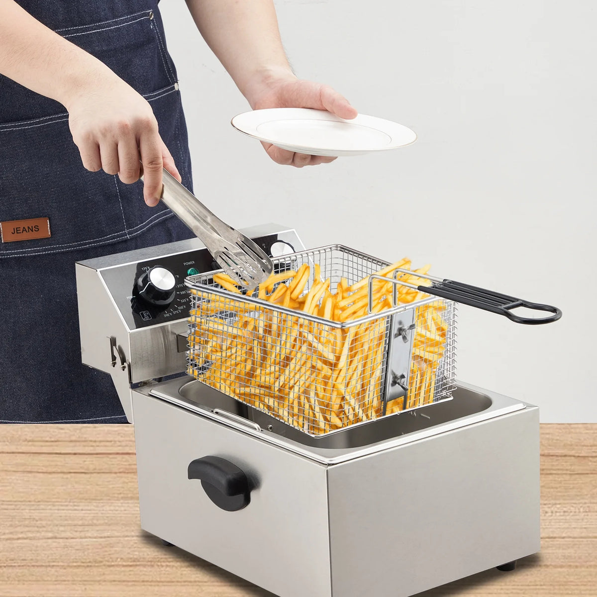 Electric Deep Fryer,Tank Stainless Steel Deep Fryer, Temperature Control, Countertop Fryer for Home Kitchen and Restaurant, 110V