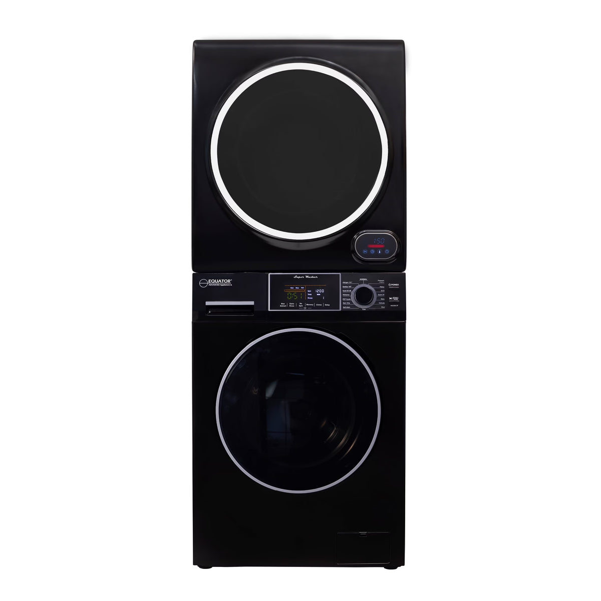 Equator 110V 1.6 cf Washer w/ Pet Cycle & 110V 3.5cf Vented Digital Sensor Dryer in Black
