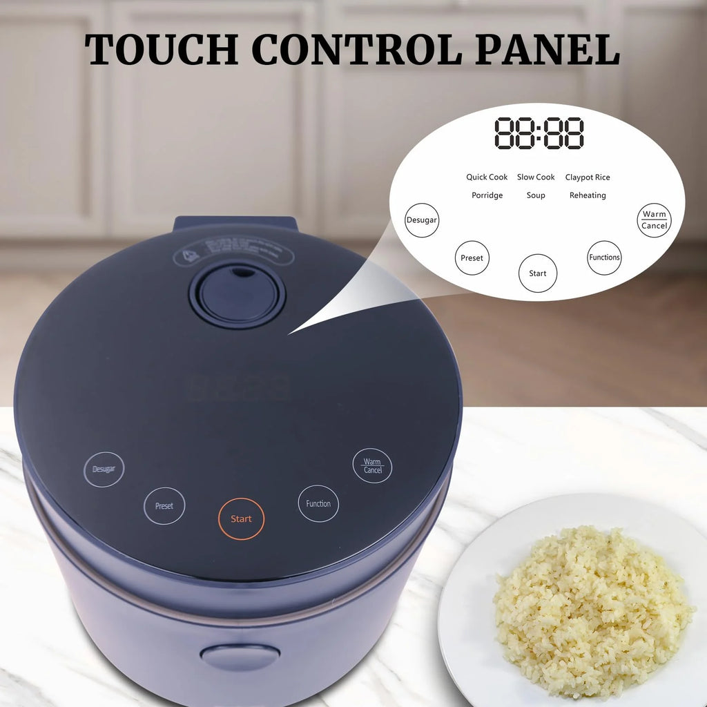 Hakka Brothers Low Sugar Rice Cooker 4-Cup Uncooked Capacity, Black - Built-In Timer