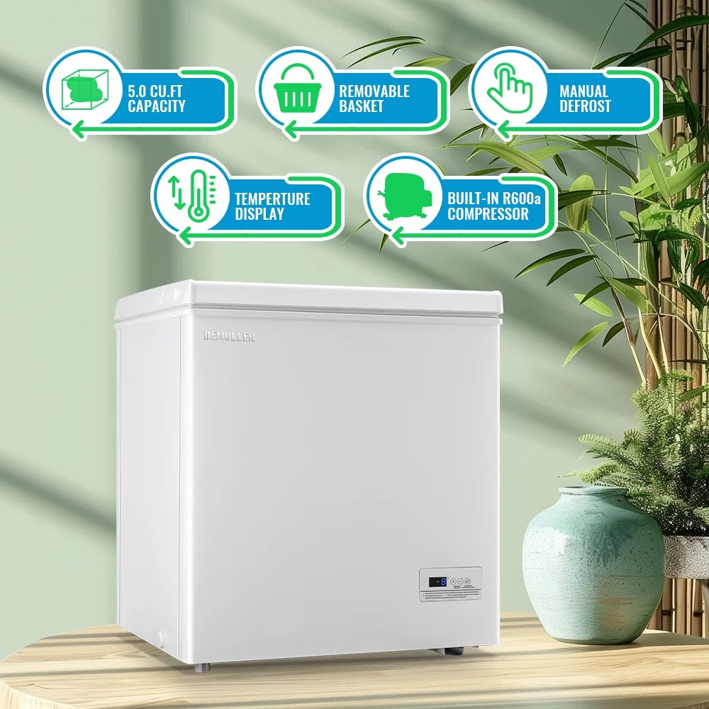 DEMULLER 5 Cu.ft Small Chest Freezer Mini Freezer Top Open Door for Dorm, Apartments White New