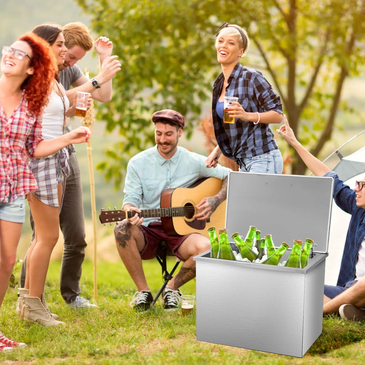 Towallmark Deep Chest Freezer,Mini Upright Small Freezerfor Outdoor Kitchen Patio Ice Bar,Silver