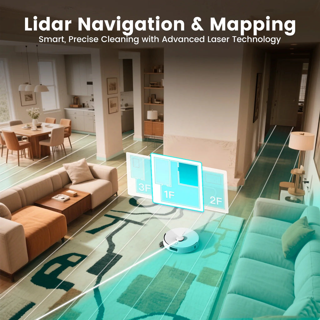 AIRROBO L60+ Self-Empty Robot Vacuum and Mop Cleaner with Ultrasonic Carpet Detection,6000Pa Suction,Laser Obstacle Avoidance,240min Long Runtime