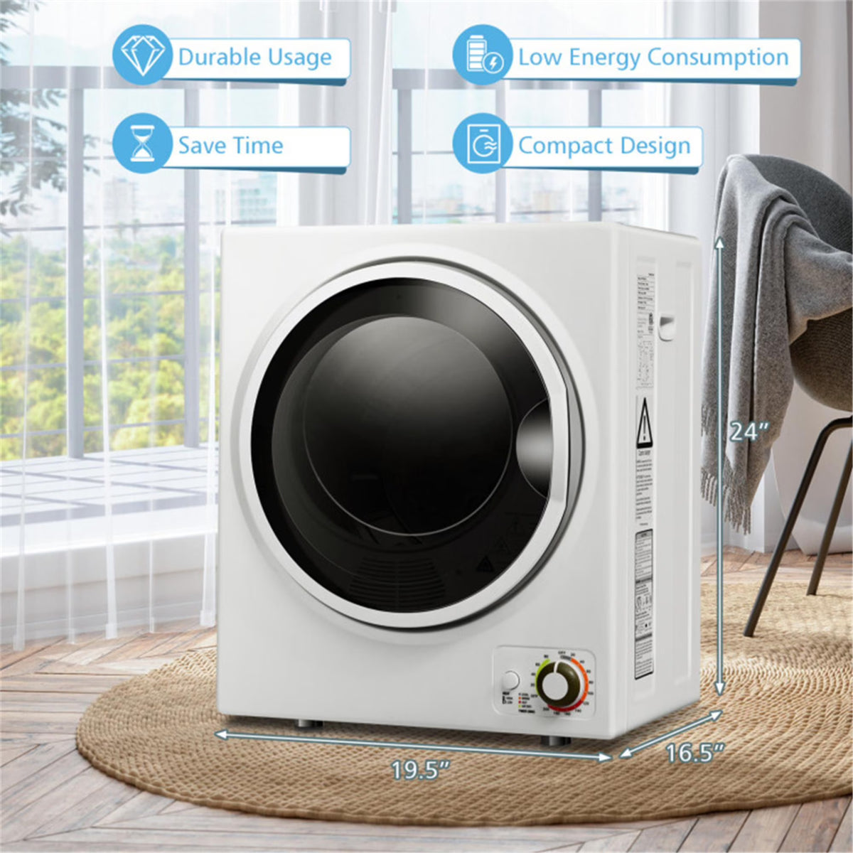 850W Compact Portable Clothes Dryer - 10 lbs Wet Capacity, 5.5 lbs Dry Load, Quiet Design (