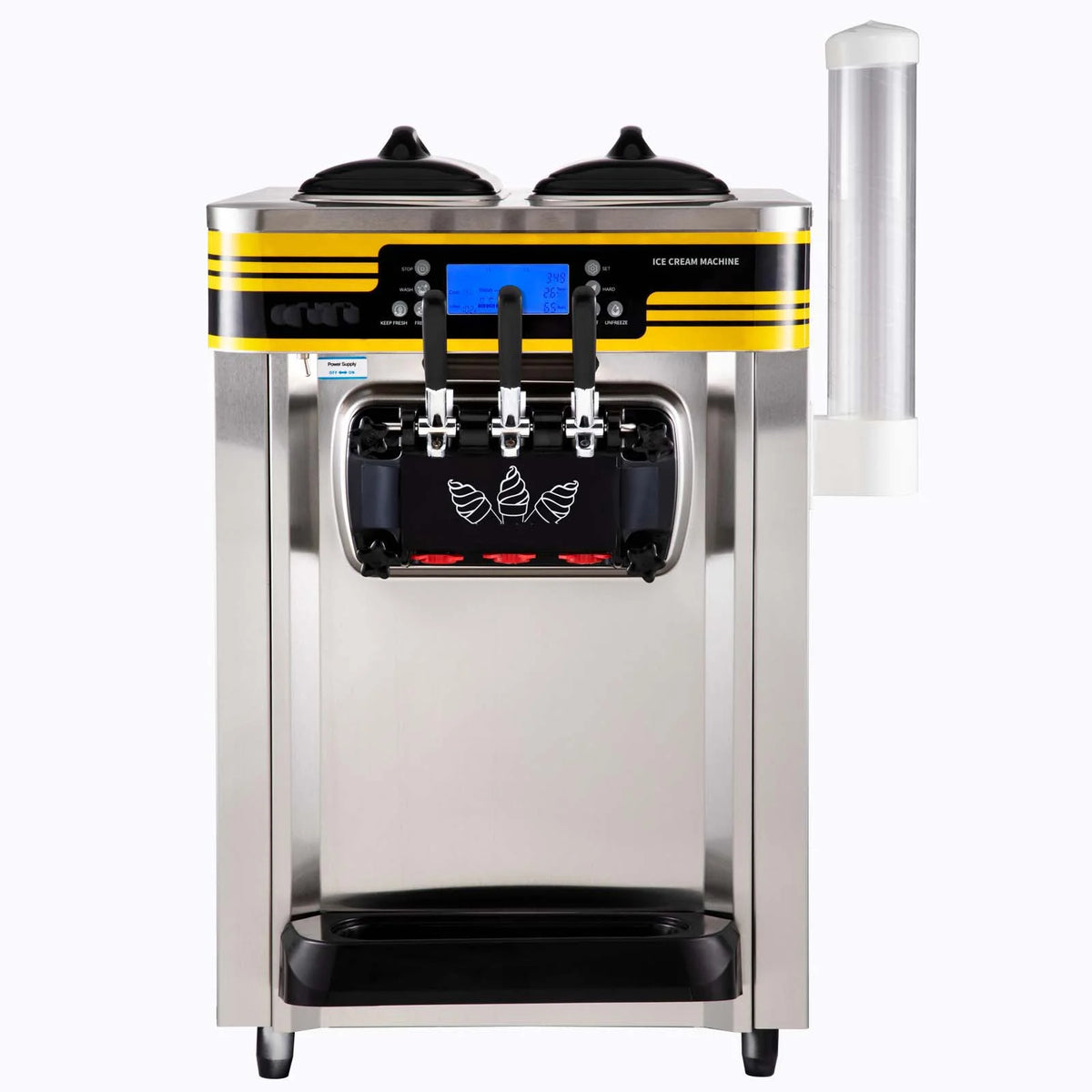 BENTISM Commercial Ice Cream Maker, 22-30L/H Yield, 2350W Countertop Soft Serve Machine w/ 2x6L Hopper 2L Cylinder LCD Panel Puffing Shortage Alarm, Frozen Yogurt Maker for Restaurant Snack Bar