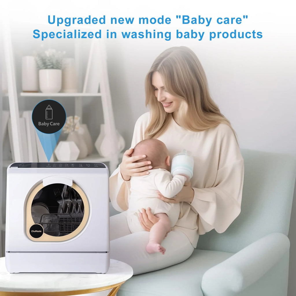 ChuMaste countertop dishwasher, countertop dishwasher with water tank, dishwasher with 5 wash programs, portable dishwasher can wash baby bottles, mini dishwasher with drying and double spray arms.��