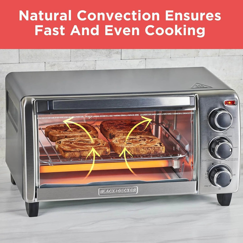 4-Slice Convection Oven - Stainless Steel, Curved Interior Fits a 9 Inch Pizza
