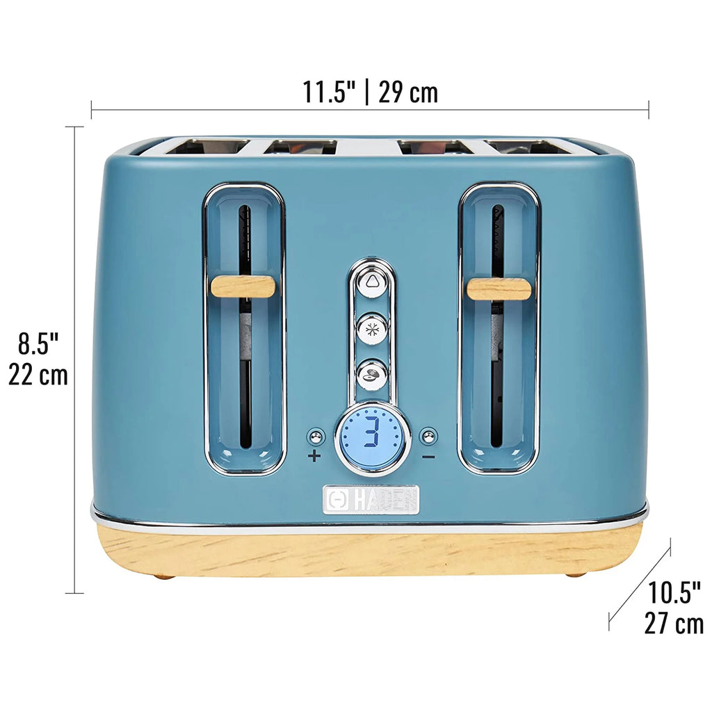Haden Dorchester 4 Slice Wide Slot Toaster with Control Knob, Stone Blue
