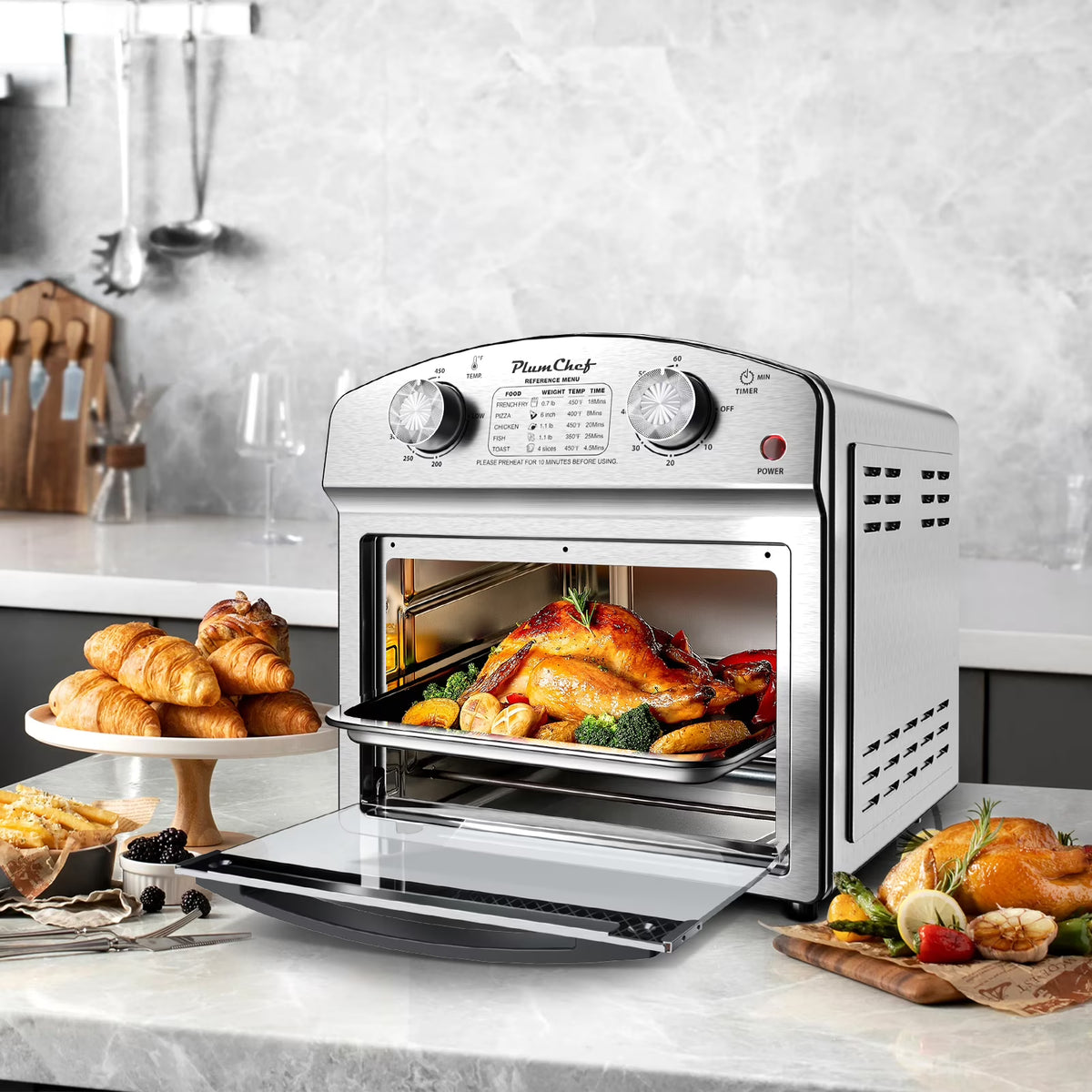 12.5QT 7-in-1 Convection Toaster Oven 1500W, Stainless Steel with 5 Presets �C Bake, Roast, Grill, Broil & Toast