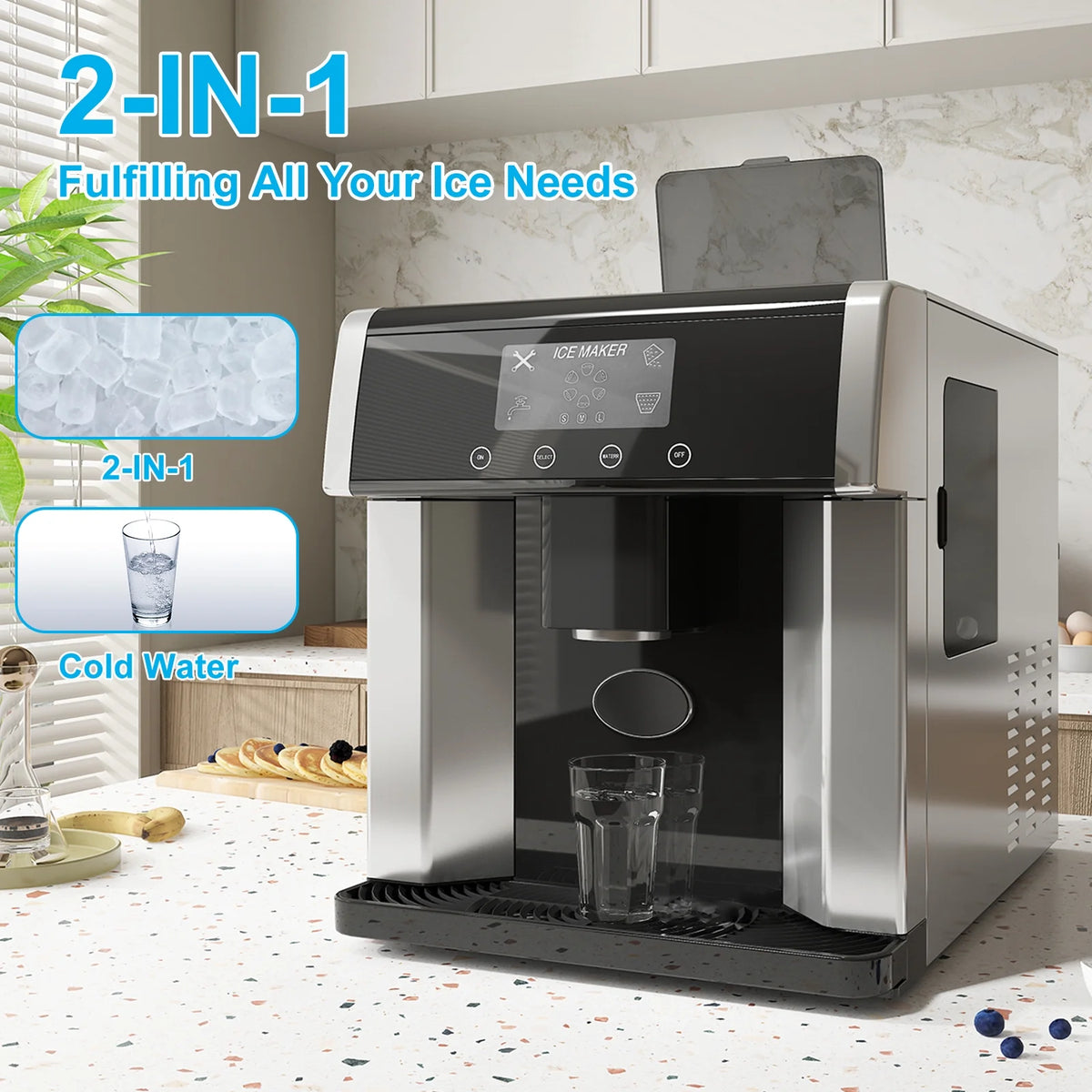 TABU 40Lbs/24H Countertop Ice Maker Machine,3 in 1 Ice Maker with Water Dispenser,Crushed Ice,Black