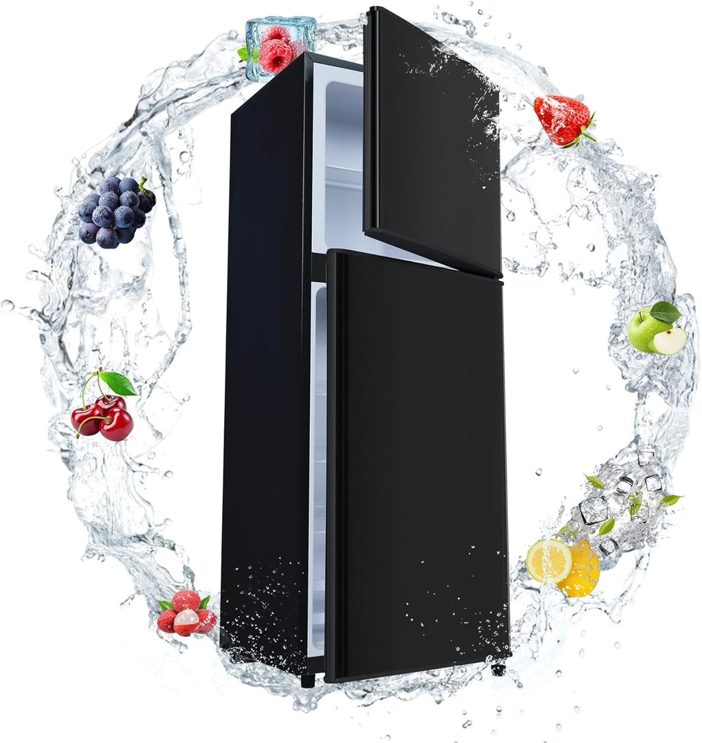 Kcpolre 4.8 Cu.ft Refrigerator with Freezer, 2-Door RV Fridge with Adjustable Thermostat, Compact Refrigerator with Freezer for Home, Kichen, Apartment, Office, Silver