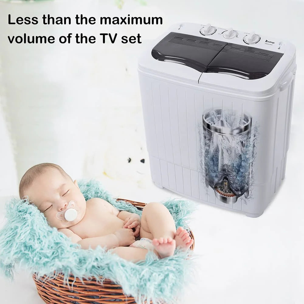 Hassch Semi-Automatic Washing Machine with 2 Tub, Compact Laundry Machine with Built-in Drain for Home, Apartment, Gray