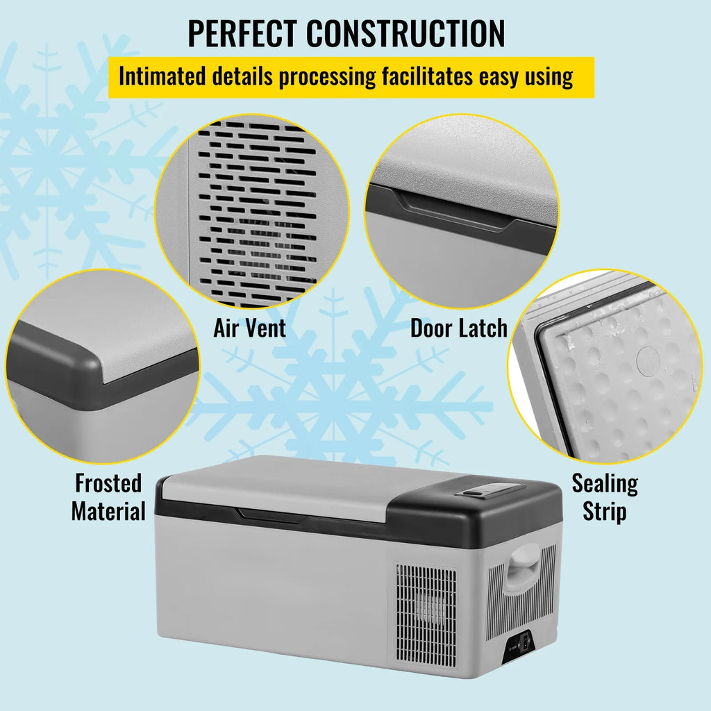 FortuneKey Trading Refrigerator 16 Qt, Portable Mini Car Fridge w/ -4�H-68�H Cooling Range 110-240V AC Electric Compressor Cooler for Truck Vehicle RV Boat Outdoor & Home Use, Grey