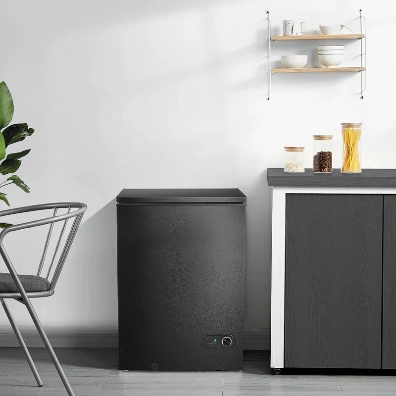 KNDKO 3.5cu.ft Compact Chest Freezer, Mini Freezer with Adjustable Temperature, 2 Removable Baskets, Top Open Door, Energy Saving, Black