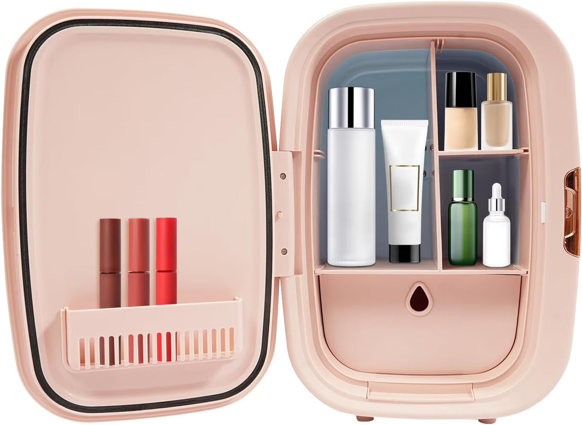 Skincare Fridge 12.68Qt, Cooler & Warmer, Portable Compact Fridge for Cosmetics Skin Care and Food for Bedroom Office Car Dorm (Pink)