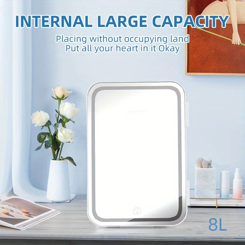Mini Fridge with LED Lights - 1.06/2.11Gal Portable Beauty Fridge for Cosmetics, Skincare & Medicine - Compact Cooler & Warmer for Home, Travel, Dorm - Space-Saving Gift Idea