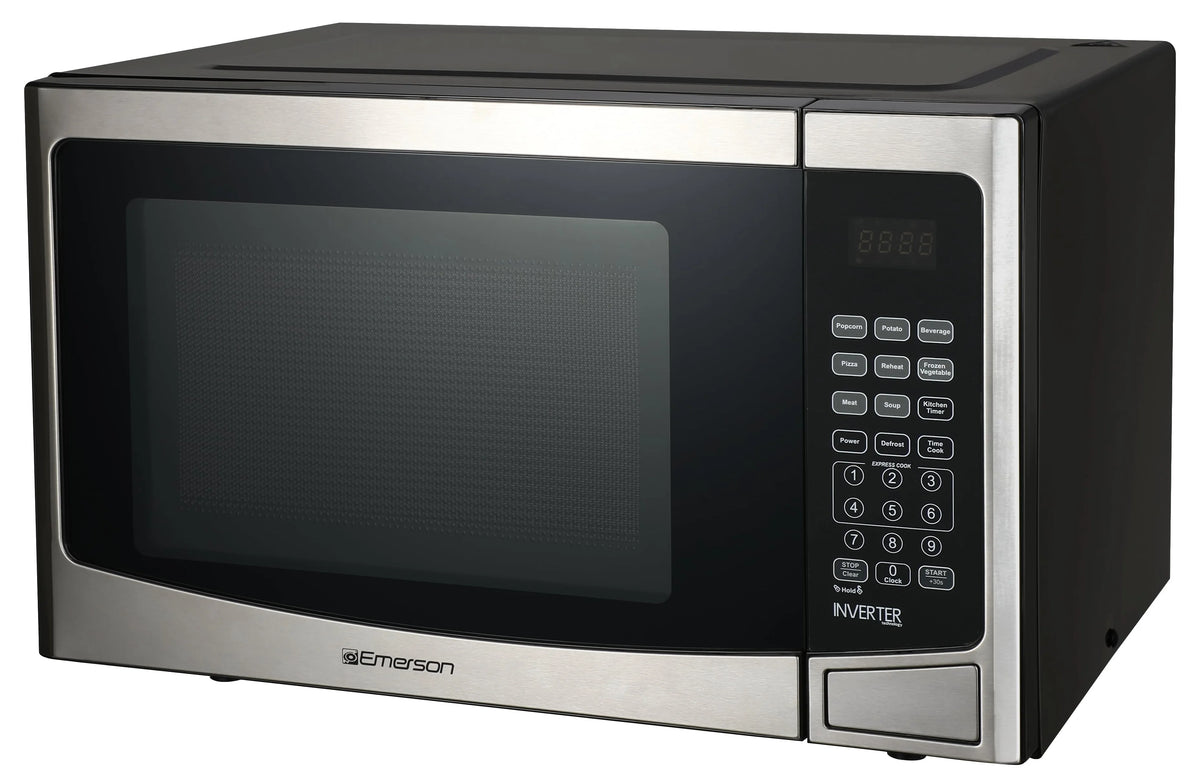 Emerson 1.2 Cu Ft, 1000W Stainless Steel Countertop Microwave Oven with Inverter Technology, Touch Control, MWI1212SS